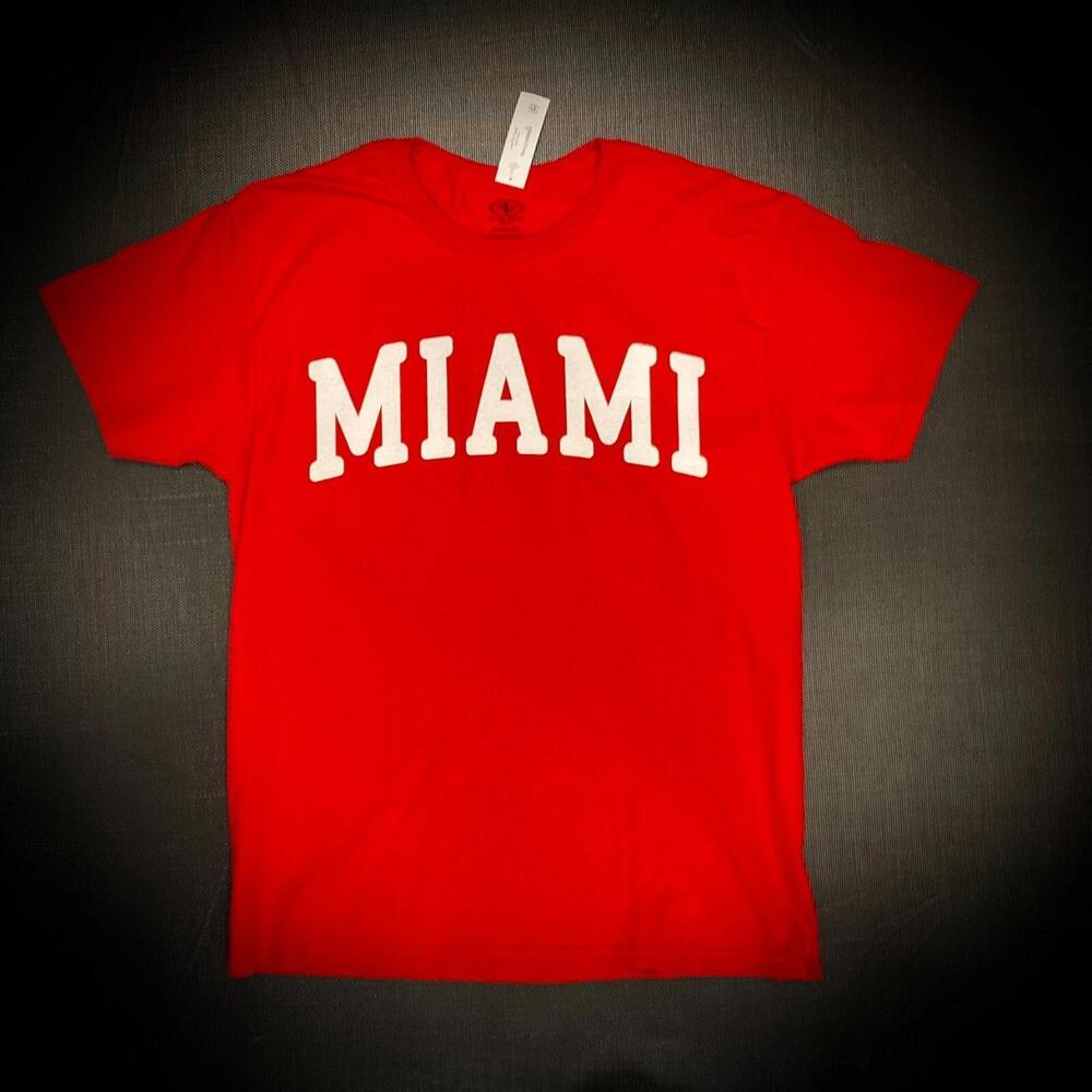 Miami T Shirt Red White Spellout Redhawks Redskins University Ohio Adult